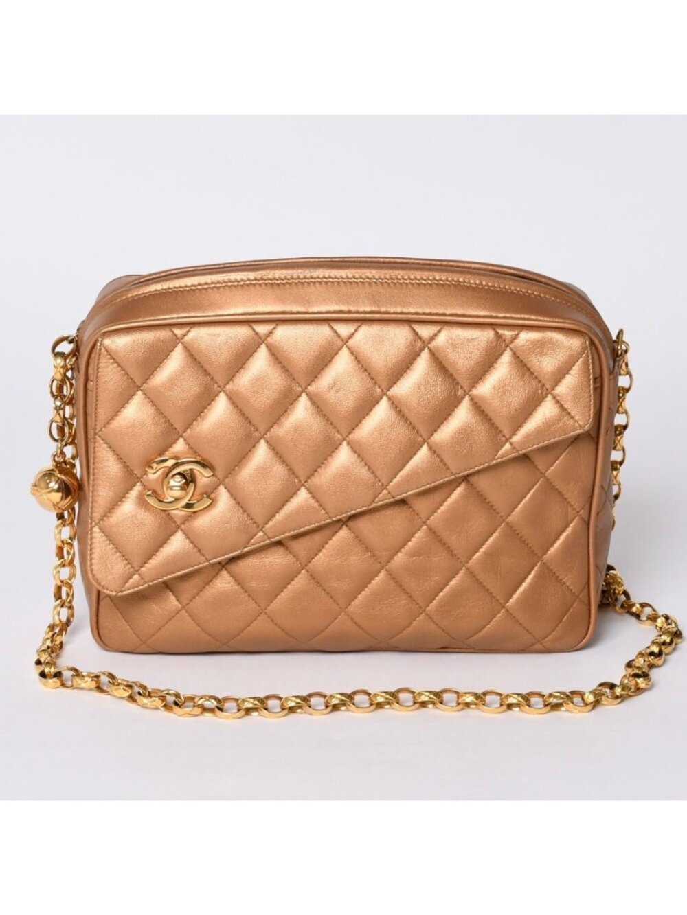 Chanel Chain Shoulder Bag CC Logo Coco Ball Lambskin Quilted Blanc Gold